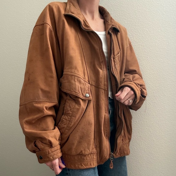 Vintage Members Only Aviator Bomber Leather Flight Jacket - Caramel Cognac Brown - Picture 2 of 9